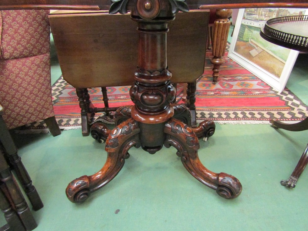 An early Victorian circa 1850 burr walnut serpentine front hinged top card table on a carved and - Image 2 of 4