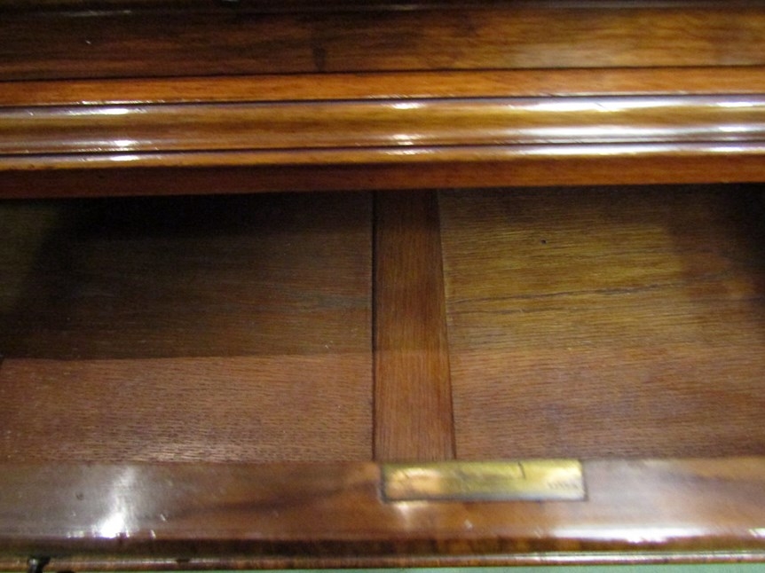 A George II revival figured walnut chest on stand of two short over four long drawers, with - Image 4 of 4