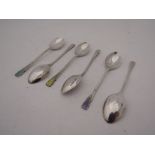 Six silver teaspoons with enamel terminals