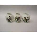 A set of three Crown Staffordshire bird design jars / pots