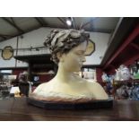 A resin bust of a Roman lady, a/f overpainted