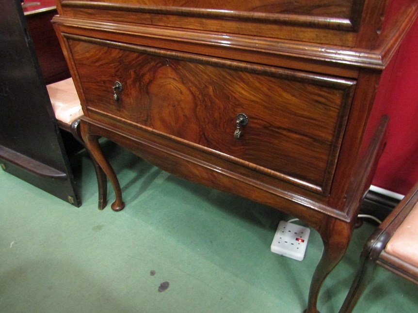 A George II revival figured walnut chest on stand of two short over four long drawers, with - Image 3 of 4