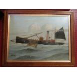 KENNETH WILLIAM LUCK & CLAUDE MOWLE: An oil on board depicting fishing steamer boat at sea named '