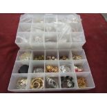 Two boxes of costume jewellery earrings and necklaces