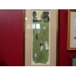 A colour print 'croquet' after Richard E Howard, dated 1973 lower right, 60cm x 20cm