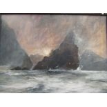 An oil on board in the manner of the Hebridean artist Derek Scanlan depicting a coastal scene with