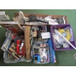 A collection of radio controlled model aircraft spares and accessories including motors, remotes,