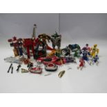 A collection of playworn 1990's Mighty Morphin Power Rangers figures including Megazord Titanos