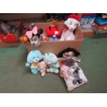 A collection of soft filled toys including Care Bears, TY Beanie Babies, Disney, Aardman,