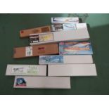 Ten assorted balsa wood model aircraft kits including Model Aircraft Company, Herr Engineering