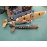 Two part constructed model war planes to include Spitfire and Messerschmitt (a/f)