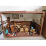 A dolls house box room furnished as a school classroom (37.5cm wide x 25.5cm tall x 23cm deep)