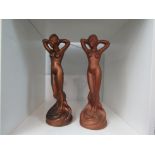 Two similar ceramic Art Deco/ Nouveau style nude female figures, 28cm high
