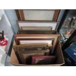 A box containing a quantity of pictures and prints including ornately framed floral still life