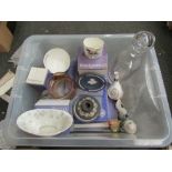 A box of Wedgwood ceramics and glassware