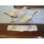 A pair of painted wooden avocets on wooden base, 28cm high
