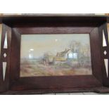 An Art Deco oak frame with lithograph after Sylvester Stannard 1870-1951, 42cm x 76cm total