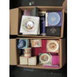 Two boxes of mainly Wedgwood commemorative ceramics and glassware