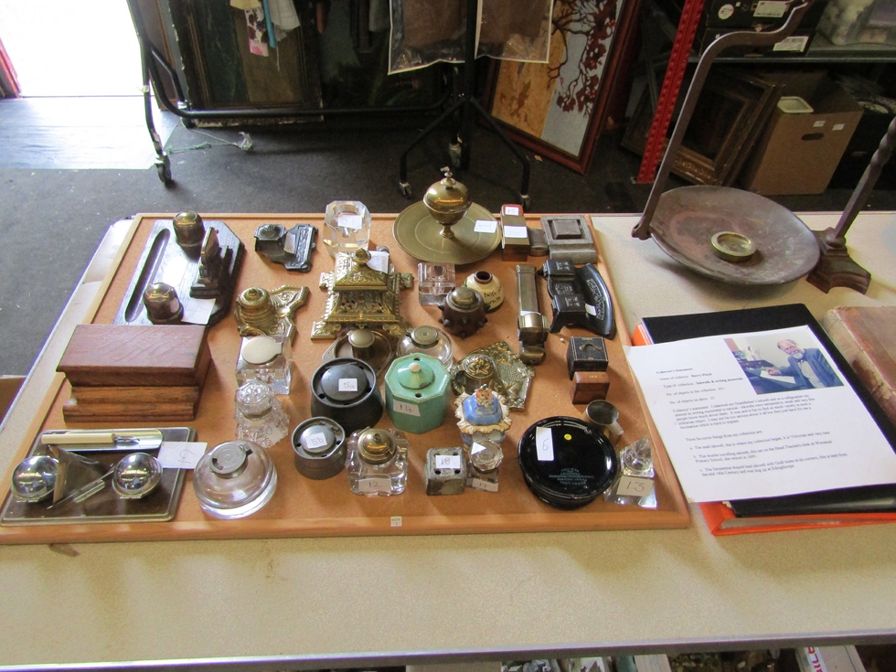 A single owner collection of inkwells to include travelling inkwells, miniature, etc., together with