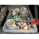 A box of mixed china, mainly 19th Century, Staffordshire, 20th Century Chinese, etc