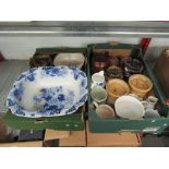 Two boxes of mixed ceramics: tobacco jars, Sunderland bowl, a sailors farewell, shell urchins,