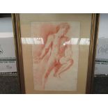 An unsigned pastel nude, 41cm x 37cm, framed and glazed