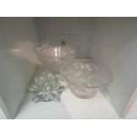 A Polish lead crystal bowl and flared bowl with floral form candle holder (3)