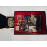 A box of assorted costume jewellery, watch, etc