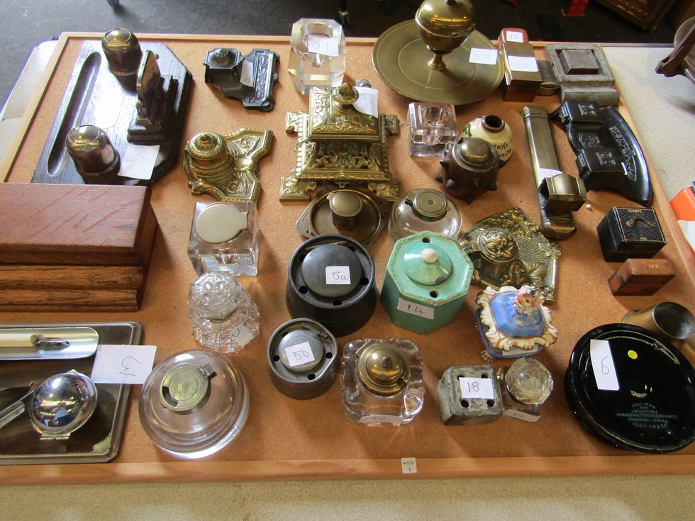 A single owner collection of inkwells to include travelling inkwells, miniature, etc., together with - Image 3 of 5