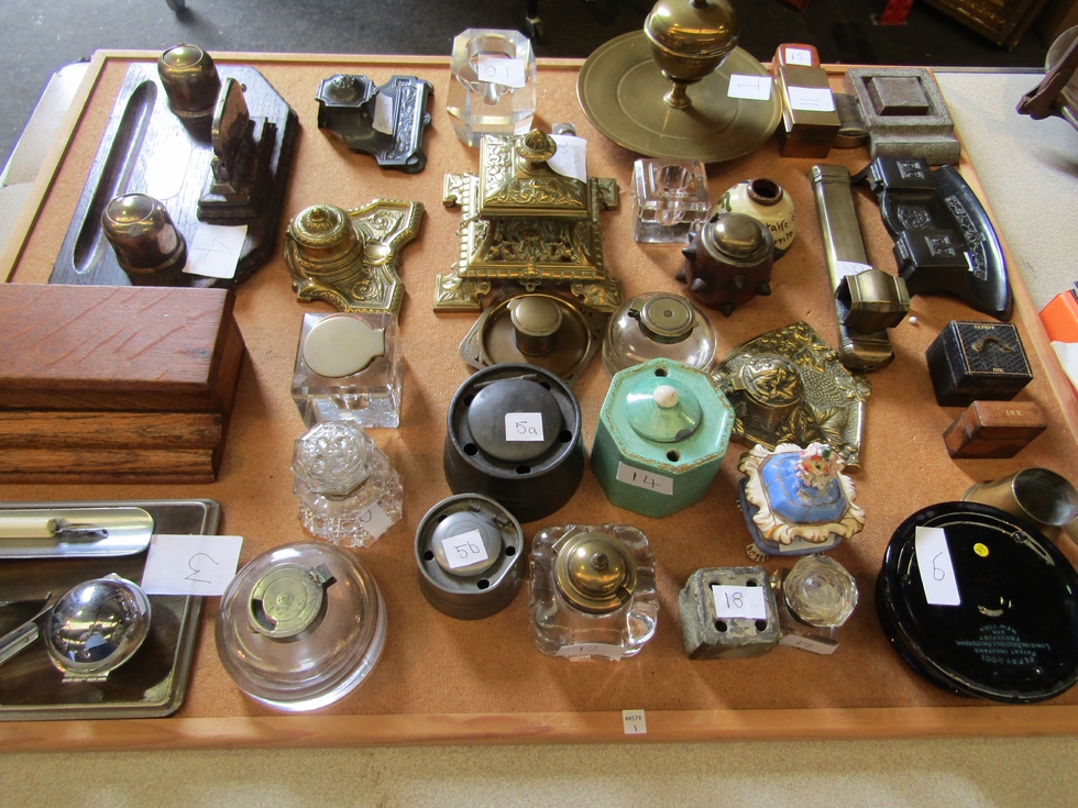 A single owner collection of inkwells to include travelling inkwells, miniature, etc., together with - Image 2 of 5