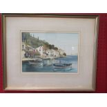 ADRIAN TAUNTON (b. 1939): Watercolour depicting a Mediterranean harbour, 23cm x 32cm, framed and