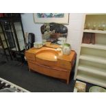 A BSS Deco dressing chest with shaped cloud mirror, birds eye maple veneer, 132cm x 125cm x 50cm