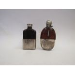 Two vintage leather topped hip flasks