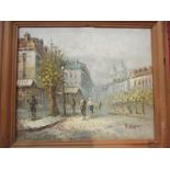 Oil on canvas, street scene in Paris near Montmartre, by Burnett, signed lower right, 25 x 30cm