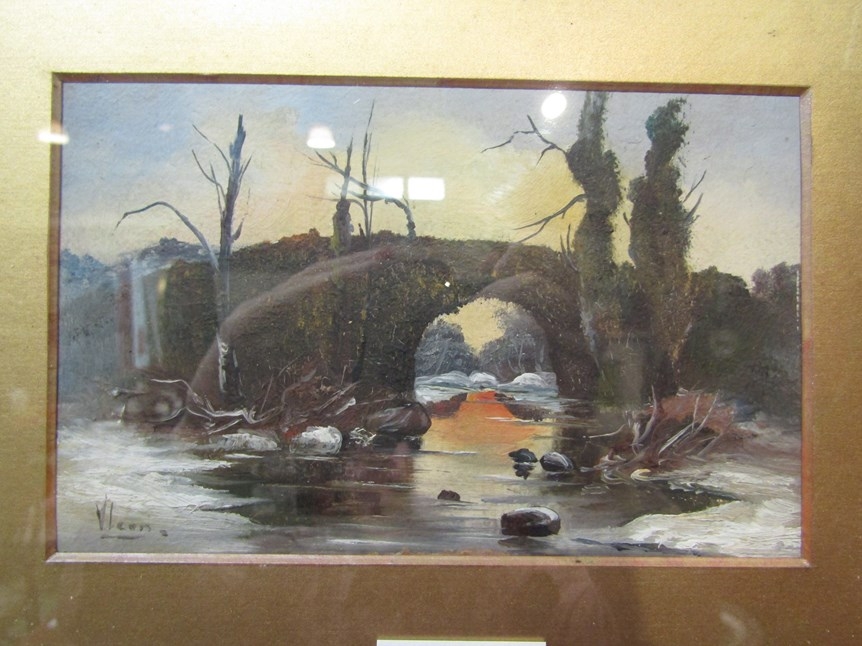 V. LEON: An oil on card circa 1900, the river Don (Yorkshire) in winter, signed lower left details
