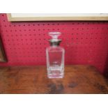 A square glass scent bottle with silver collar, Birmingham 1998, L J Millington