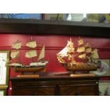 Two model ships; HMS Victory and Golden Hind. Both 47cm length.