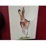 After J.Bannon: A print on canvas of a hare, 40.5cm x 30.5cm