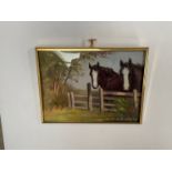 STEPHEN WALKER (1900-2004): A miniature oil of two black horses, reputedly from Roydon, near Diss,