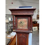 A 19th Century and later oak cased grandmother clock, pierced fretwork brass and copper dial,