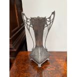 An Art Nouveau Italian-made pewter twin handled vase, 84.5cm tall