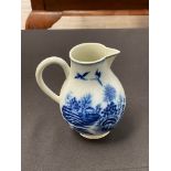 A Worcester blue and white sparrow beak jug with scenes of pagodas and flowers(hairline from side of