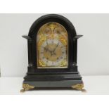 A Lund & Blockley of London bracket clock, ebonised, finials missing a/f