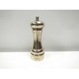 An M.C Hersey & Son Ltd tall silver pepper grinder, London 2008, 16cm tall