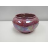 A Ruskin Pottery pink lustre bowl, impressed date 1926, 10cm tall x 15.5cm diameter