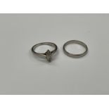 A platinum ring set with marquis cut diamond, approximately 0.40ct, size J/K, together with platinum