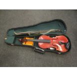 A vintage violin (14" body) with bow a/f in faux animal skin hard case