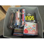 A box of miscellaneous CD's and DVD's including "Motown", "The Drifters", "Soul", Robbie Williams "