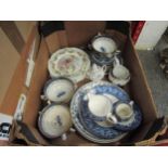 A mixed lot including Booth's "Real Old Willow" soup bowls, Goebel figures and Royal Doulton "