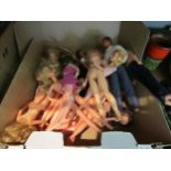 A box of vintage Sindy and other dolls including Ken, Barbie etc